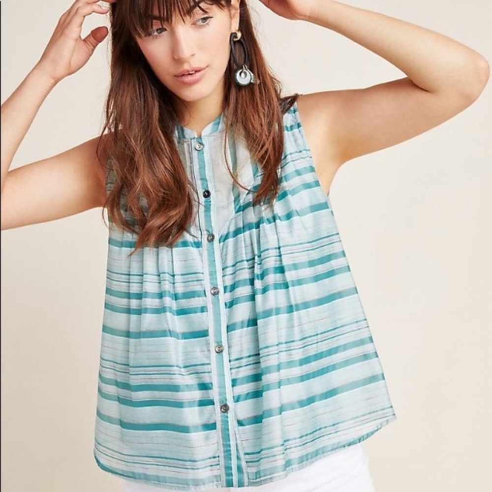 Anthropologie Piper Plaid Blouse top size XS New NWT Beautiful Sleeveless Teal